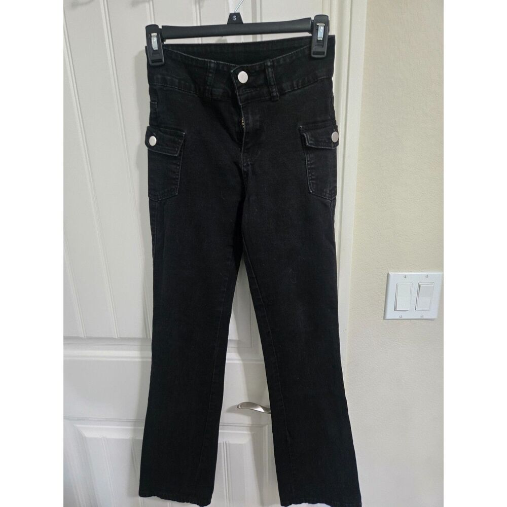 SHEIN Black Cargo Flare Jeans Women’s XS US 2 Y2K Stretch Denim Pocket Pants